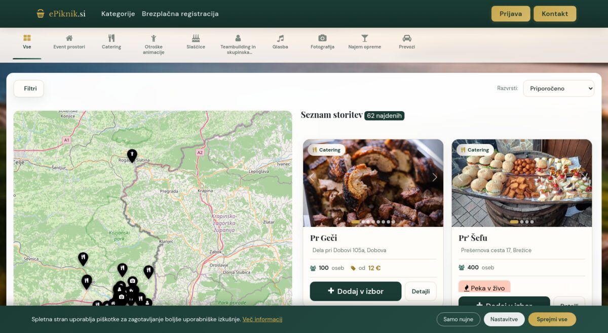 epiknik.si: iskanje ponudnikov storitev z zemljevidom in filtri